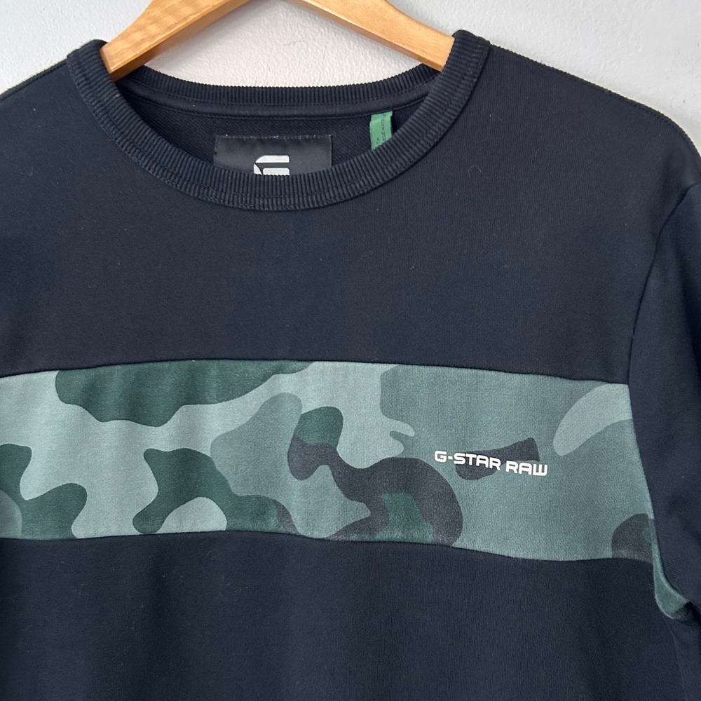 G Star Raw‎ Sweatshirt Mens Medium Black Camo Block Terry Crewneck Pullover